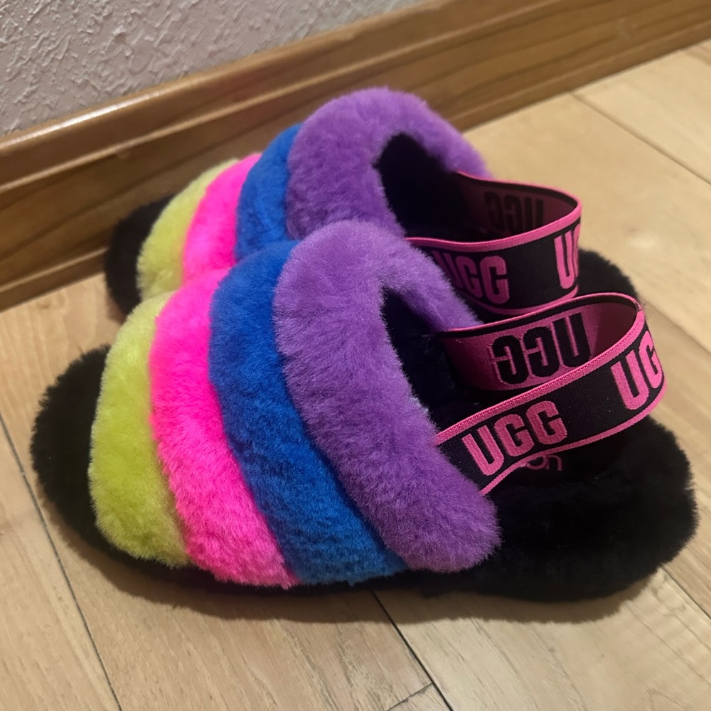 UGG Multicolor Fluffy Slippers with Strap